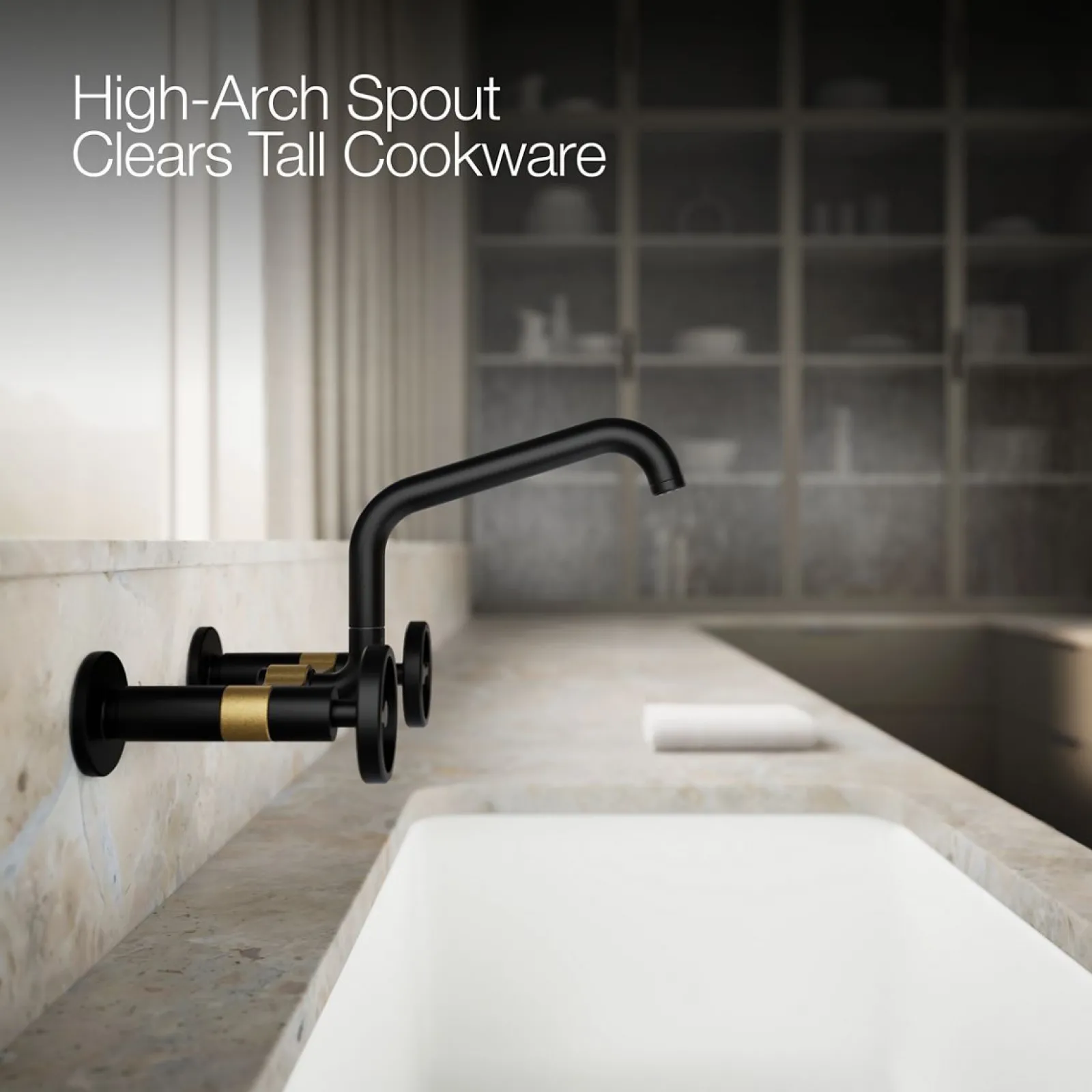 Two-hole wall-mount bridge kitchen sink faucet^Kohler New