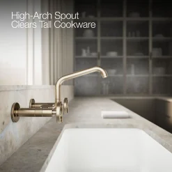 Two-hole wall-mount bridge kitchen sink faucet^Kohler New