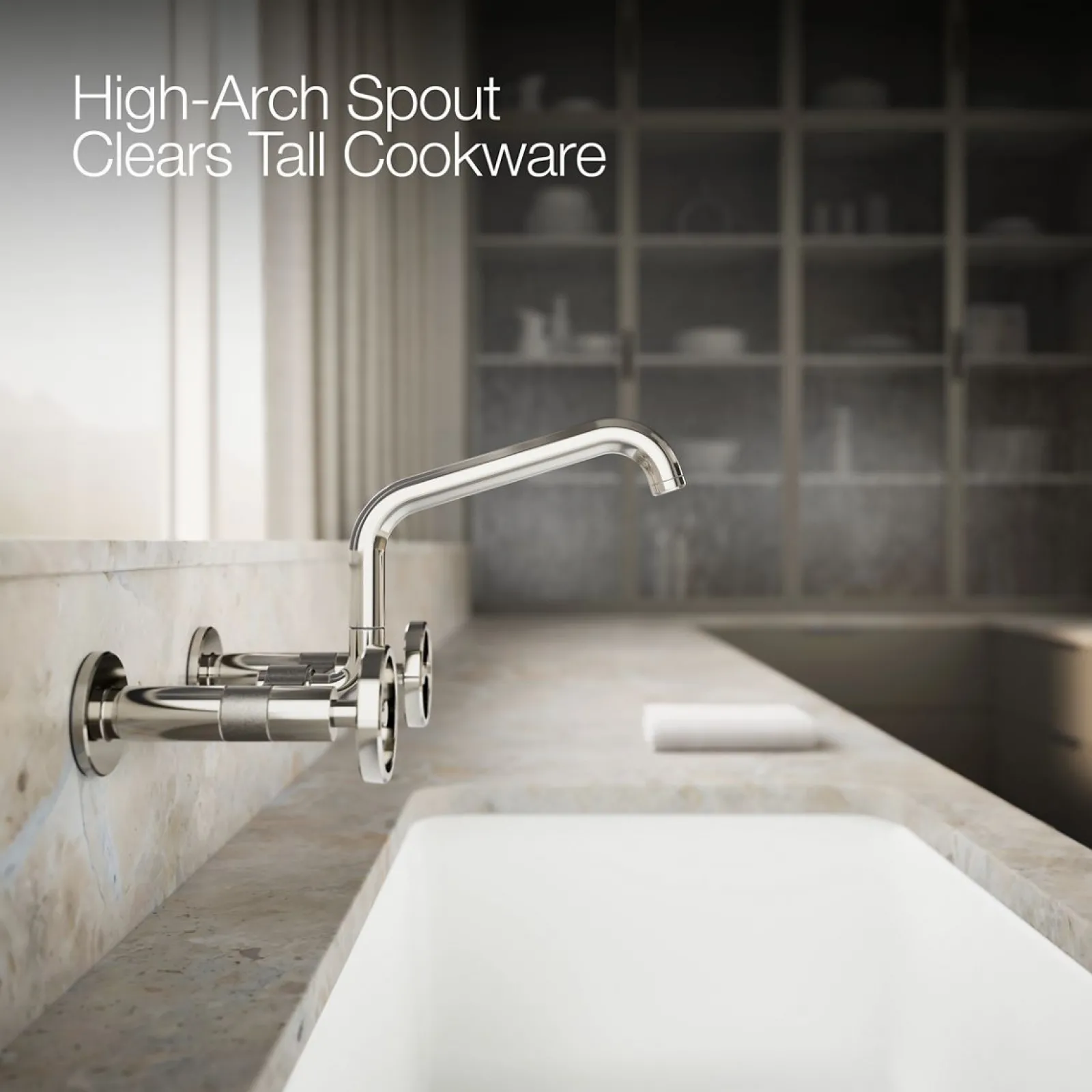 Two-hole wall-mount bridge kitchen sink faucet^Kohler New