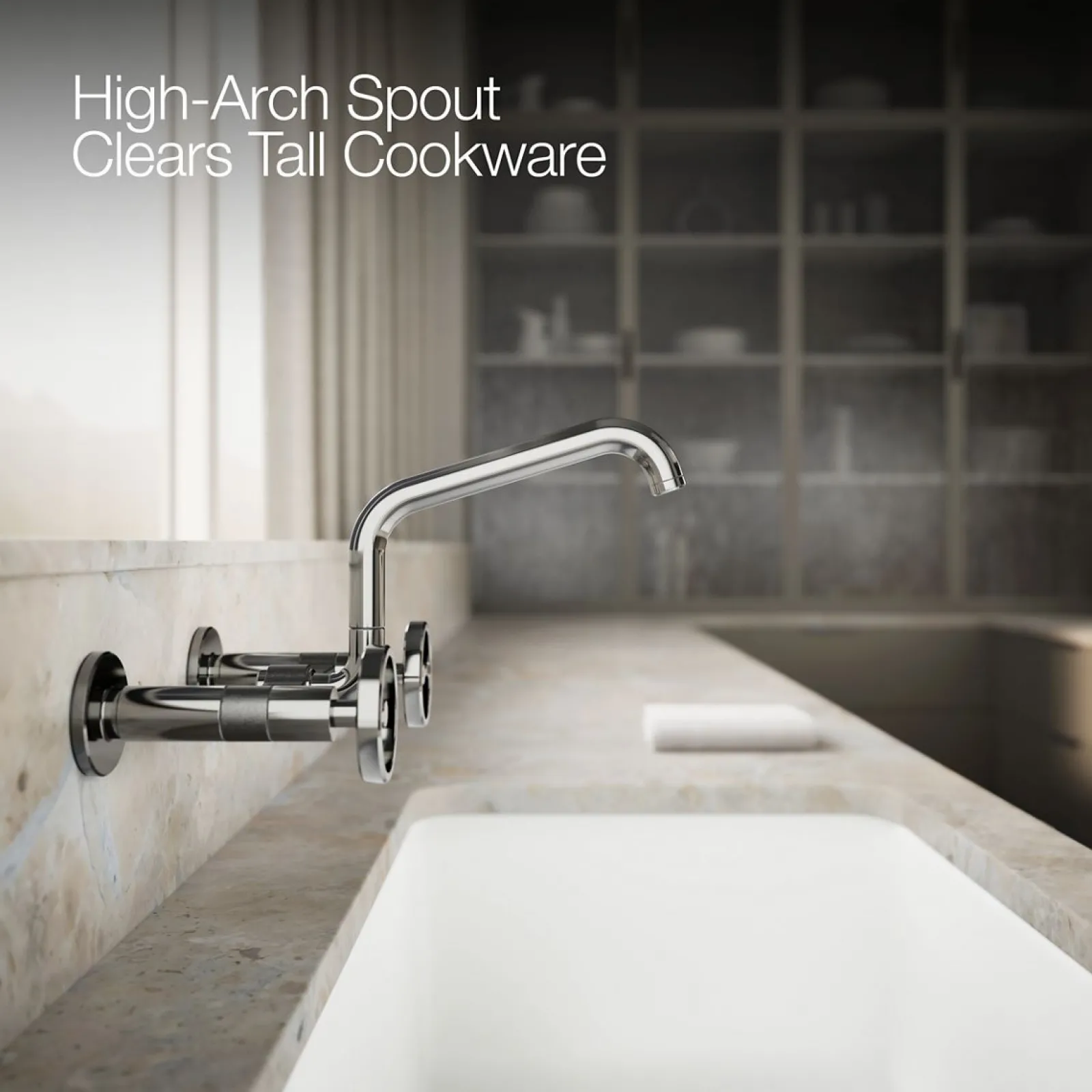 Two-hole wall-mount bridge kitchen sink faucet^Kohler New