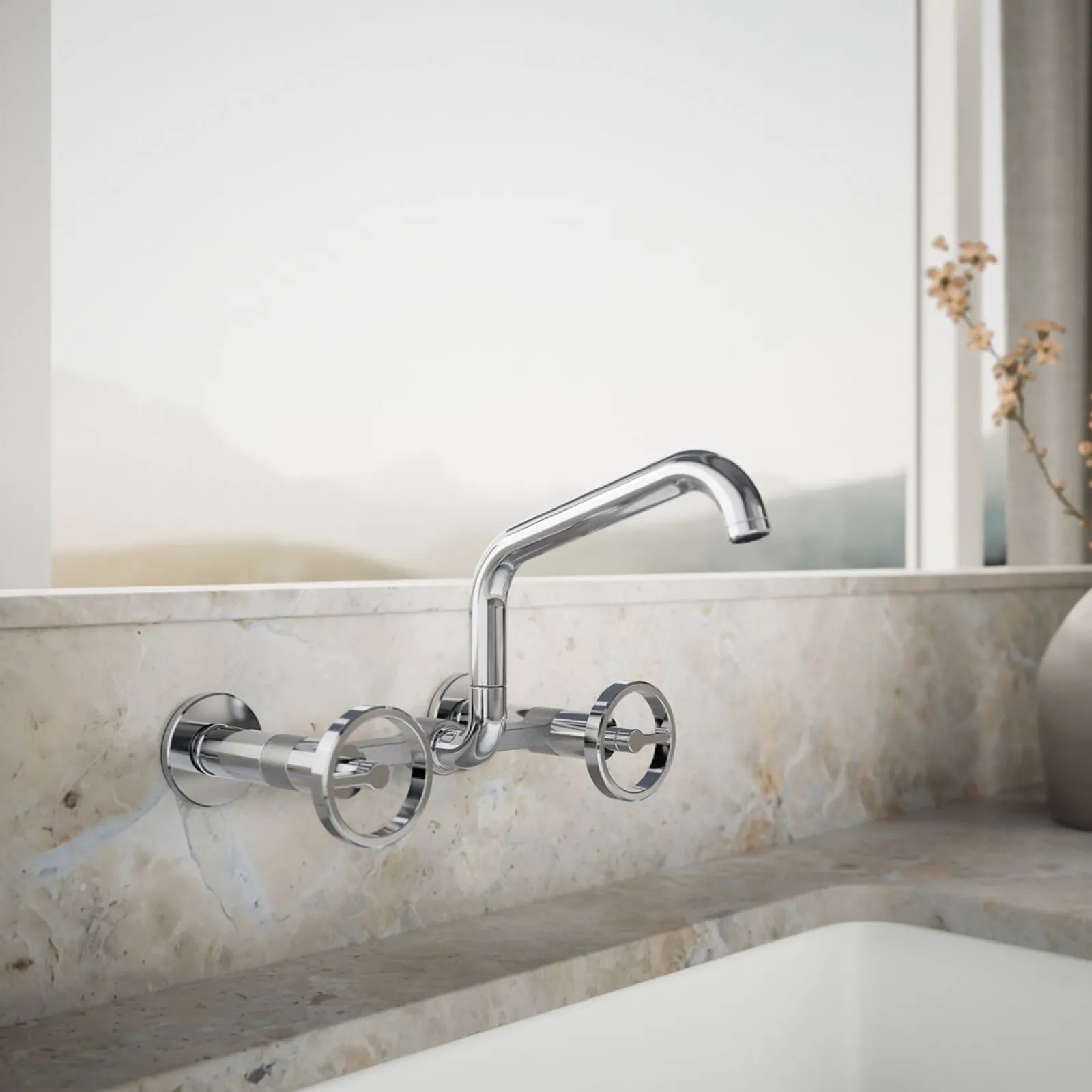 Two-hole wall-mount bridge kitchen sink faucet^Kohler New