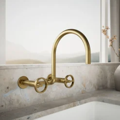 Two-hole wall-mount bridge kitchen sink faucet^Kohler Hot