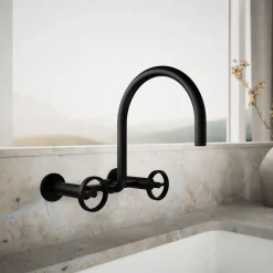 Two-hole wall-mount bridge kitchen sink faucet^Kohler Hot