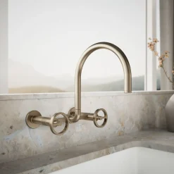 Two-hole wall-mount bridge kitchen sink faucet^Kohler Hot