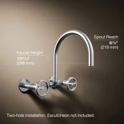 Two-hole wall-mount bridge kitchen sink faucet^Kohler Hot