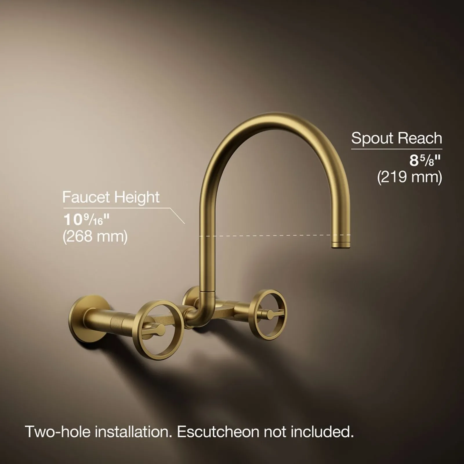 Two-hole wall-mount bridge kitchen sink faucet^Kohler Hot