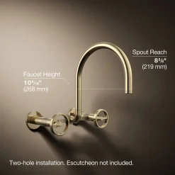 Two-hole wall-mount bridge kitchen sink faucet^Kohler Hot