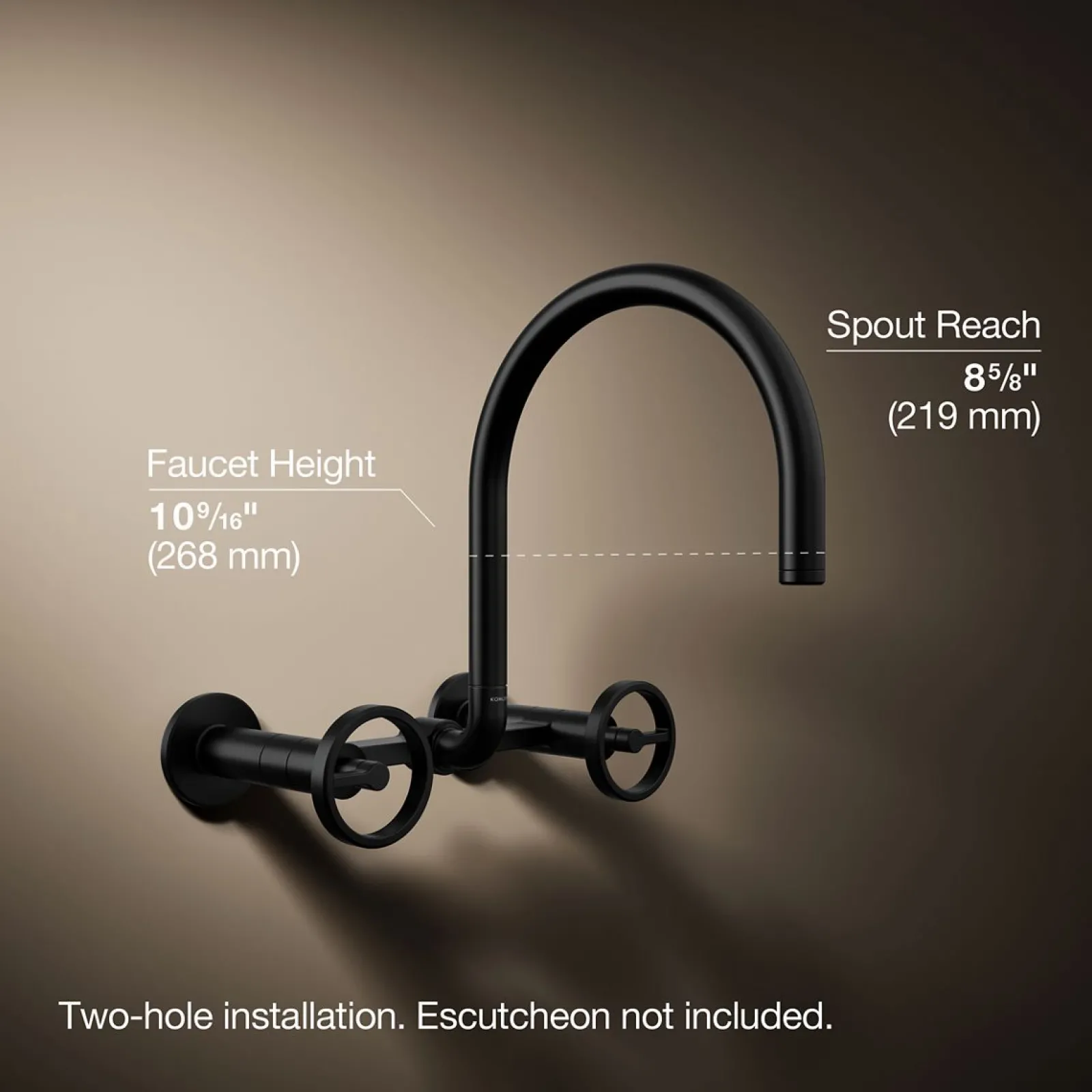 Two-hole wall-mount bridge kitchen sink faucet^Kohler Hot