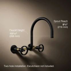 Two-hole wall-mount bridge kitchen sink faucet^Kohler Hot