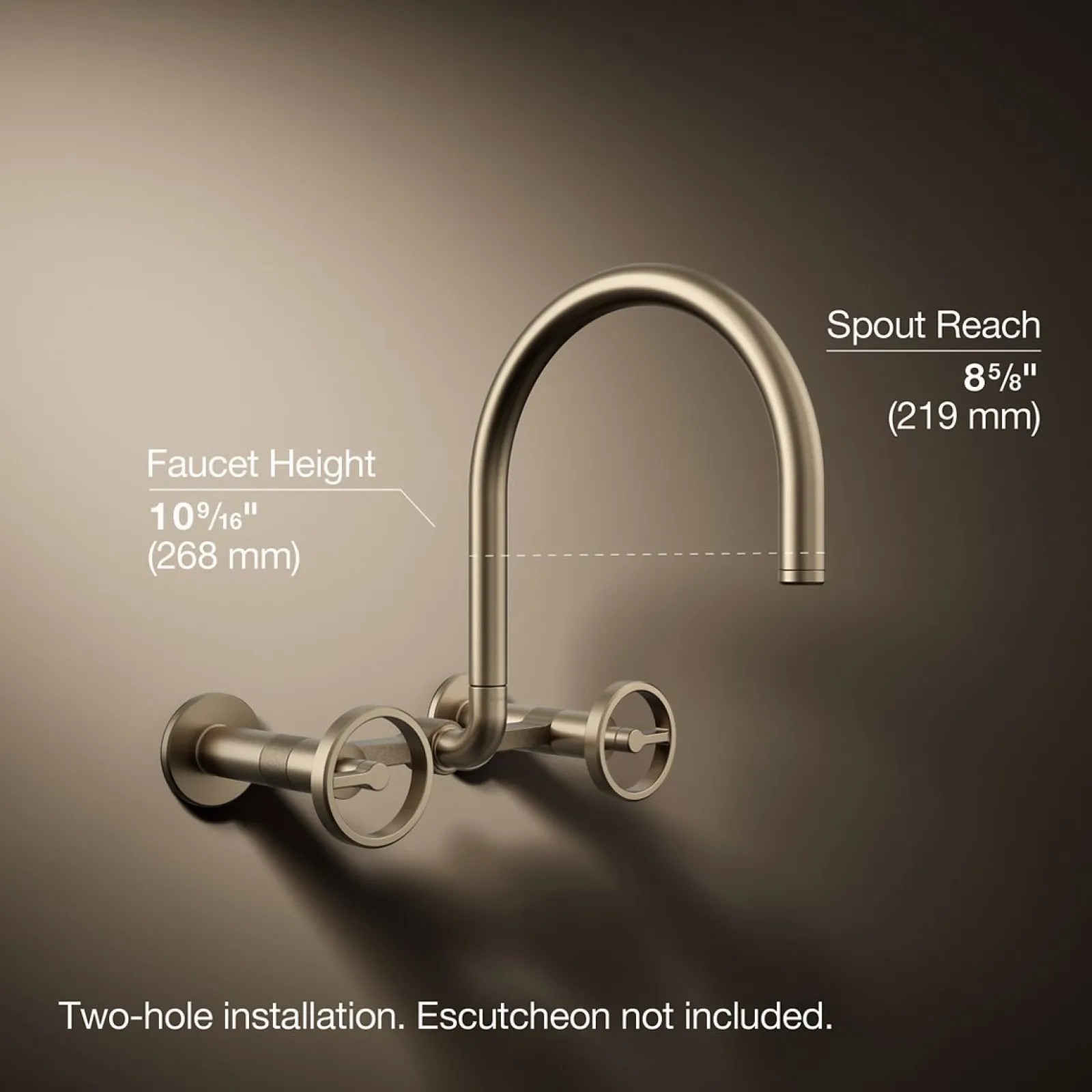 Two-hole wall-mount bridge kitchen sink faucet^Kohler Hot