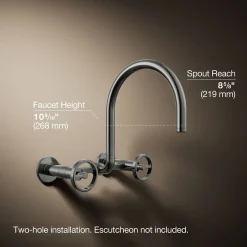 Two-hole wall-mount bridge kitchen sink faucet^Kohler Hot