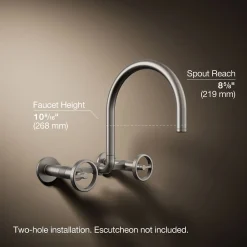 Two-hole wall-mount bridge kitchen sink faucet^Kohler Hot
