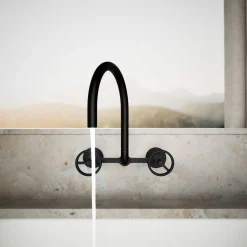 Two-hole wall-mount bridge kitchen sink faucet^Kohler Hot