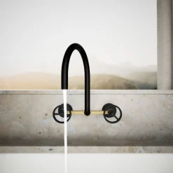 Two-hole wall-mount bridge kitchen sink faucet^Kohler Hot