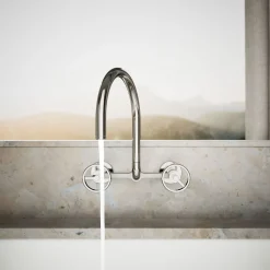 Two-hole wall-mount bridge kitchen sink faucet^Kohler Hot