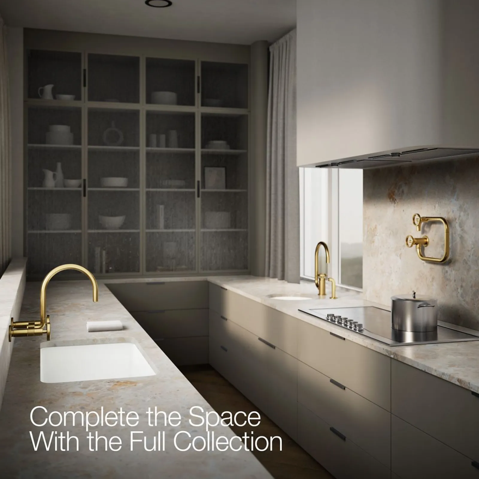 Two-hole wall-mount bridge kitchen sink faucet^Kohler Hot