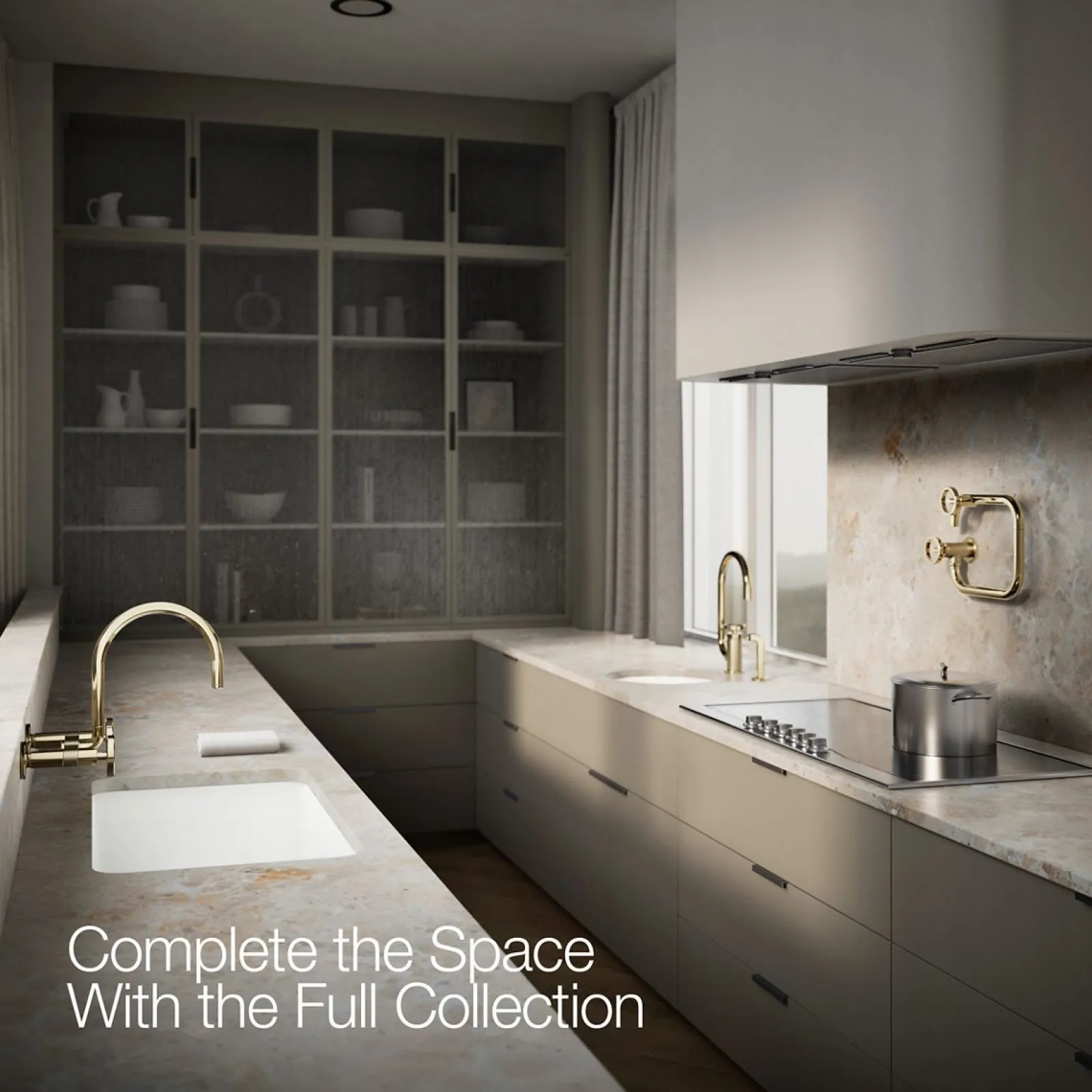 Two-hole wall-mount bridge kitchen sink faucet^Kohler Hot