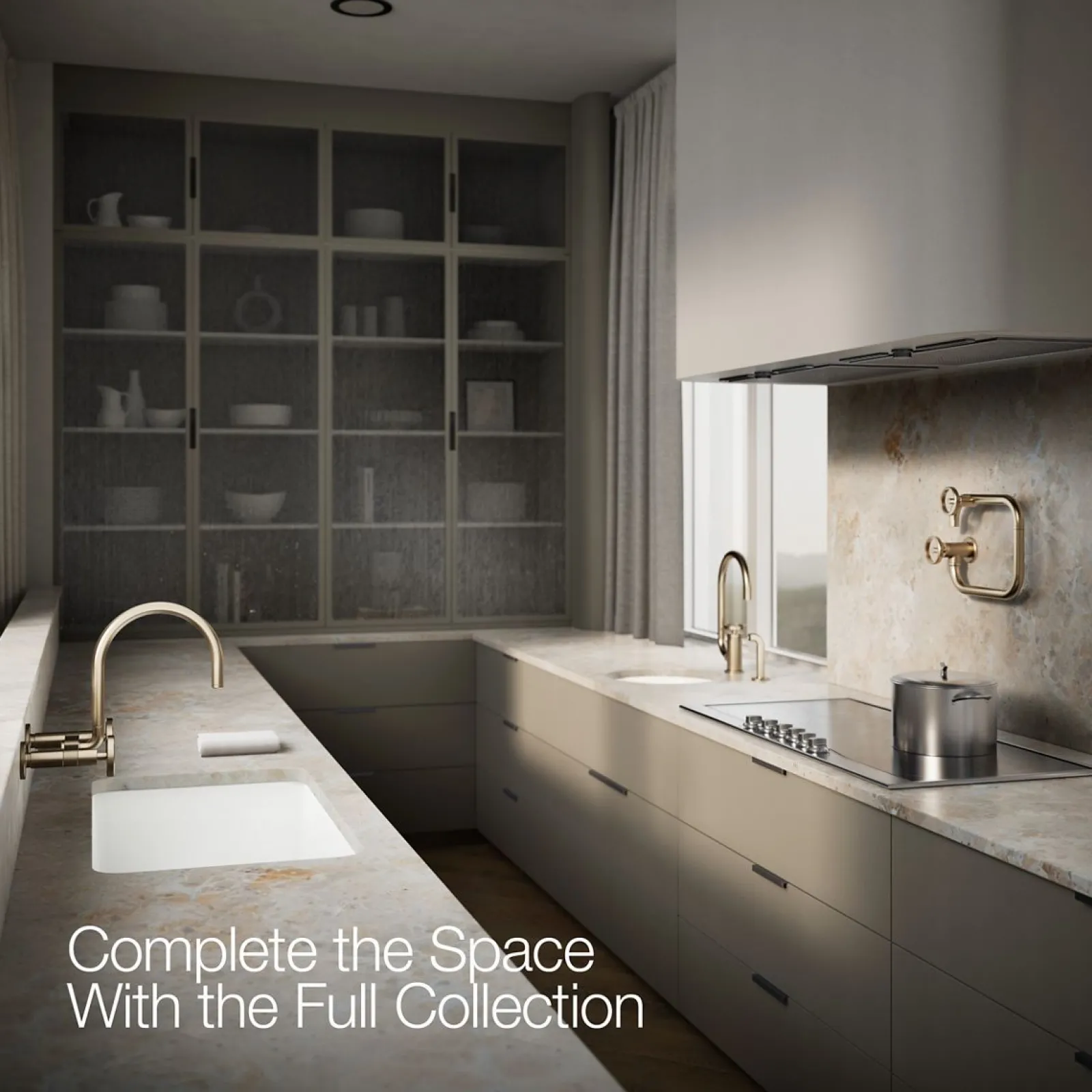 Two-hole wall-mount bridge kitchen sink faucet^Kohler Hot
