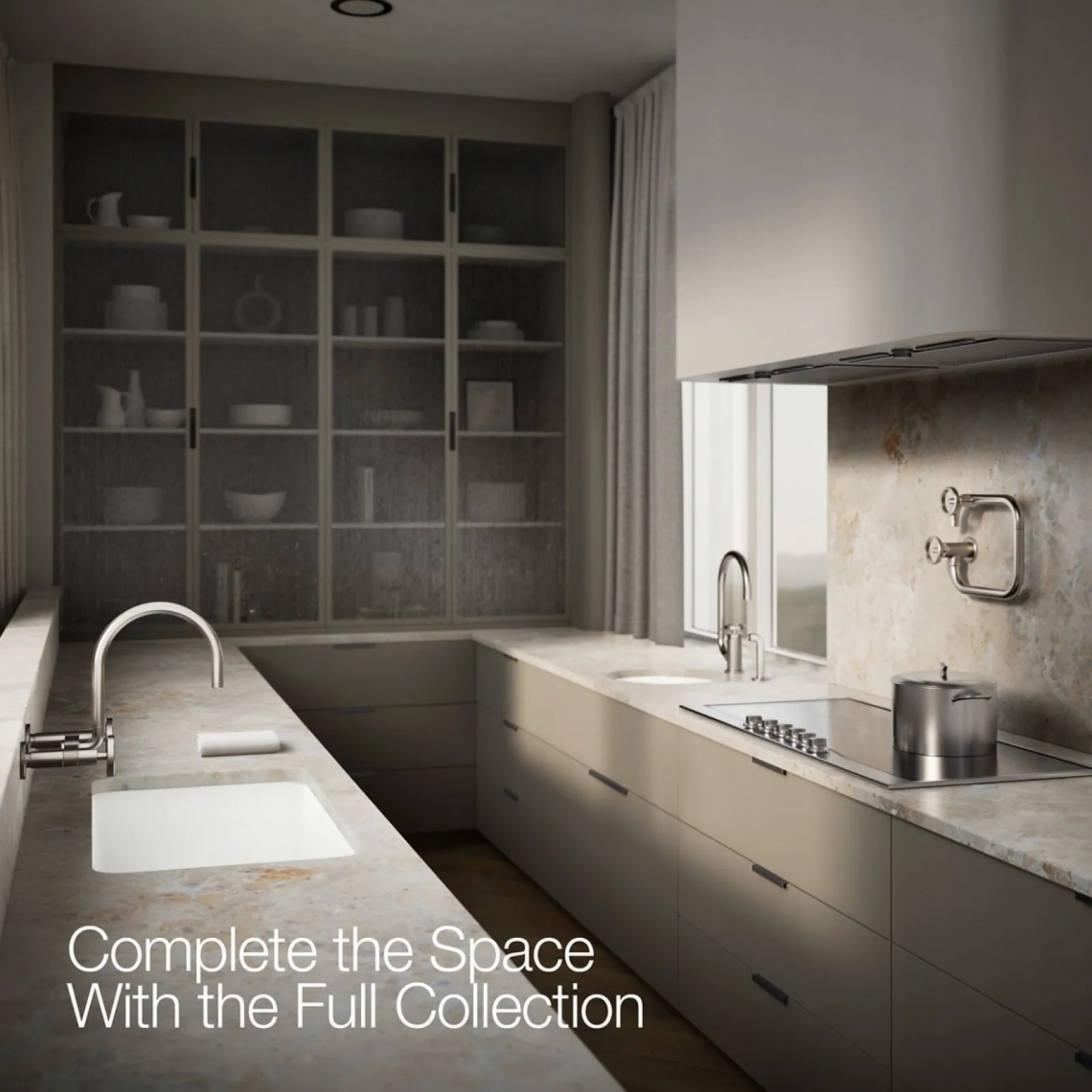 Two-hole wall-mount bridge kitchen sink faucet^Kohler Hot