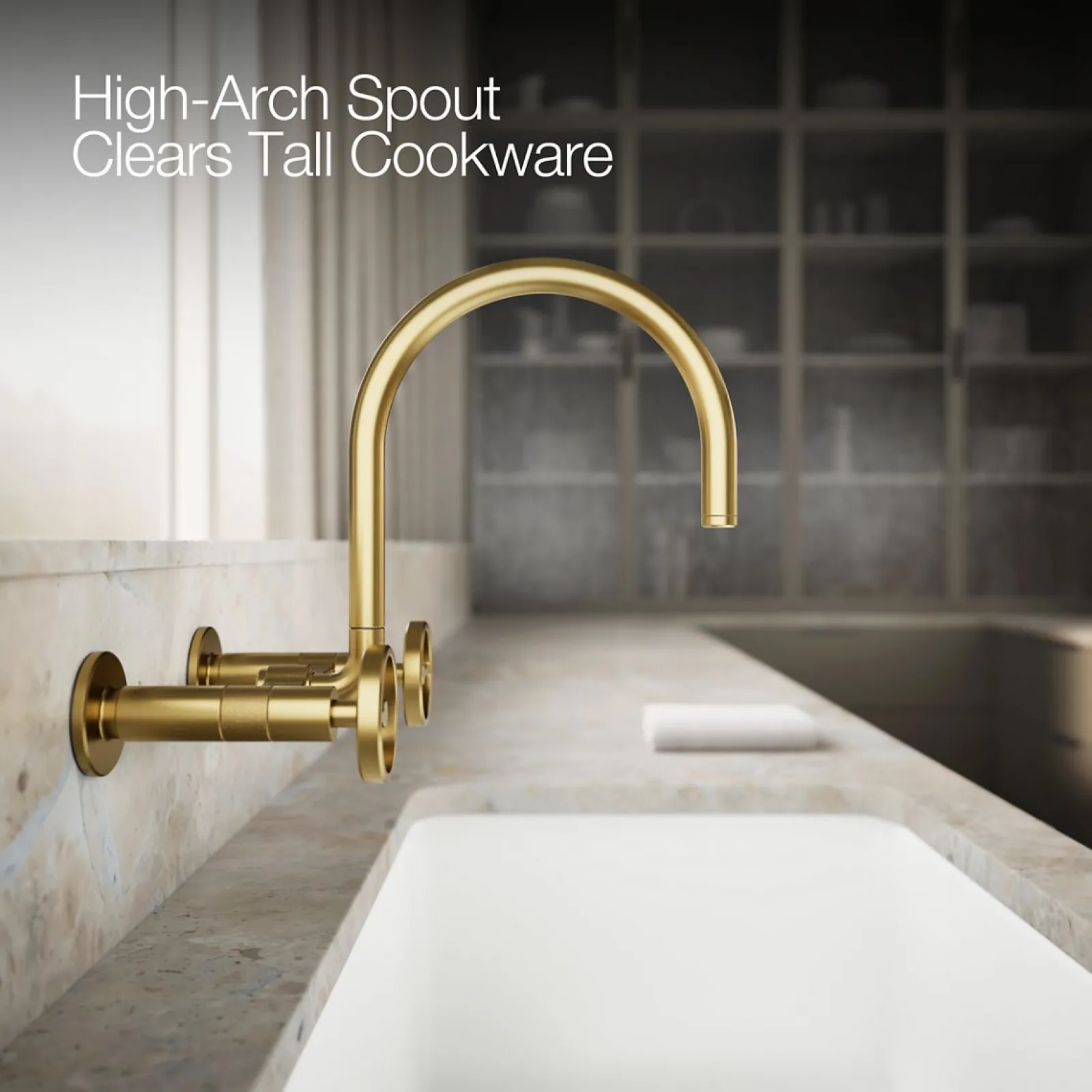 Two-hole wall-mount bridge kitchen sink faucet^Kohler Hot