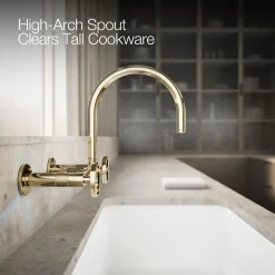 Two-hole wall-mount bridge kitchen sink faucet^Kohler Hot