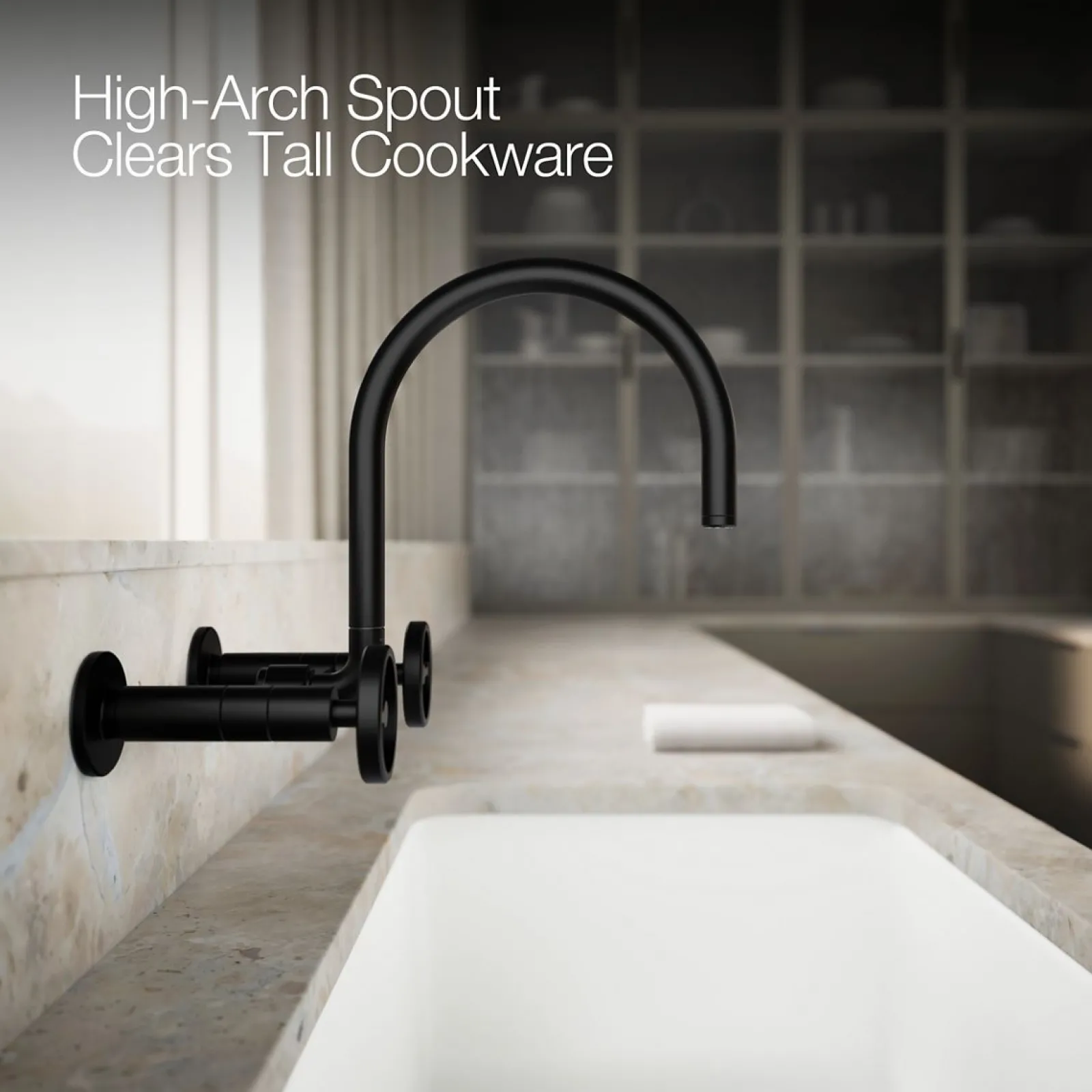 Two-hole wall-mount bridge kitchen sink faucet^Kohler Hot