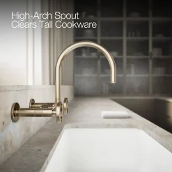 Two-hole wall-mount bridge kitchen sink faucet^Kohler Hot