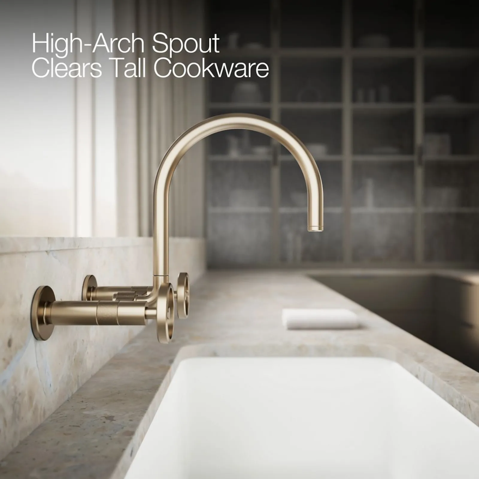 Two-hole wall-mount bridge kitchen sink faucet^Kohler Hot