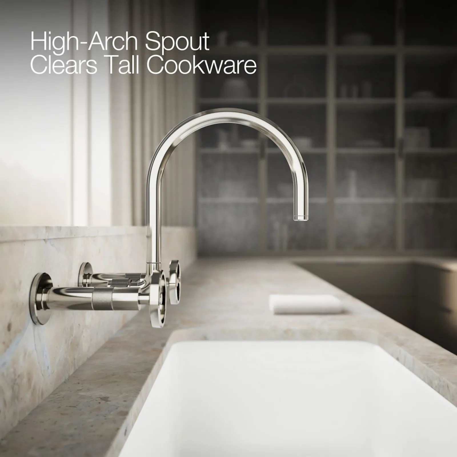 Two-hole wall-mount bridge kitchen sink faucet^Kohler Hot
