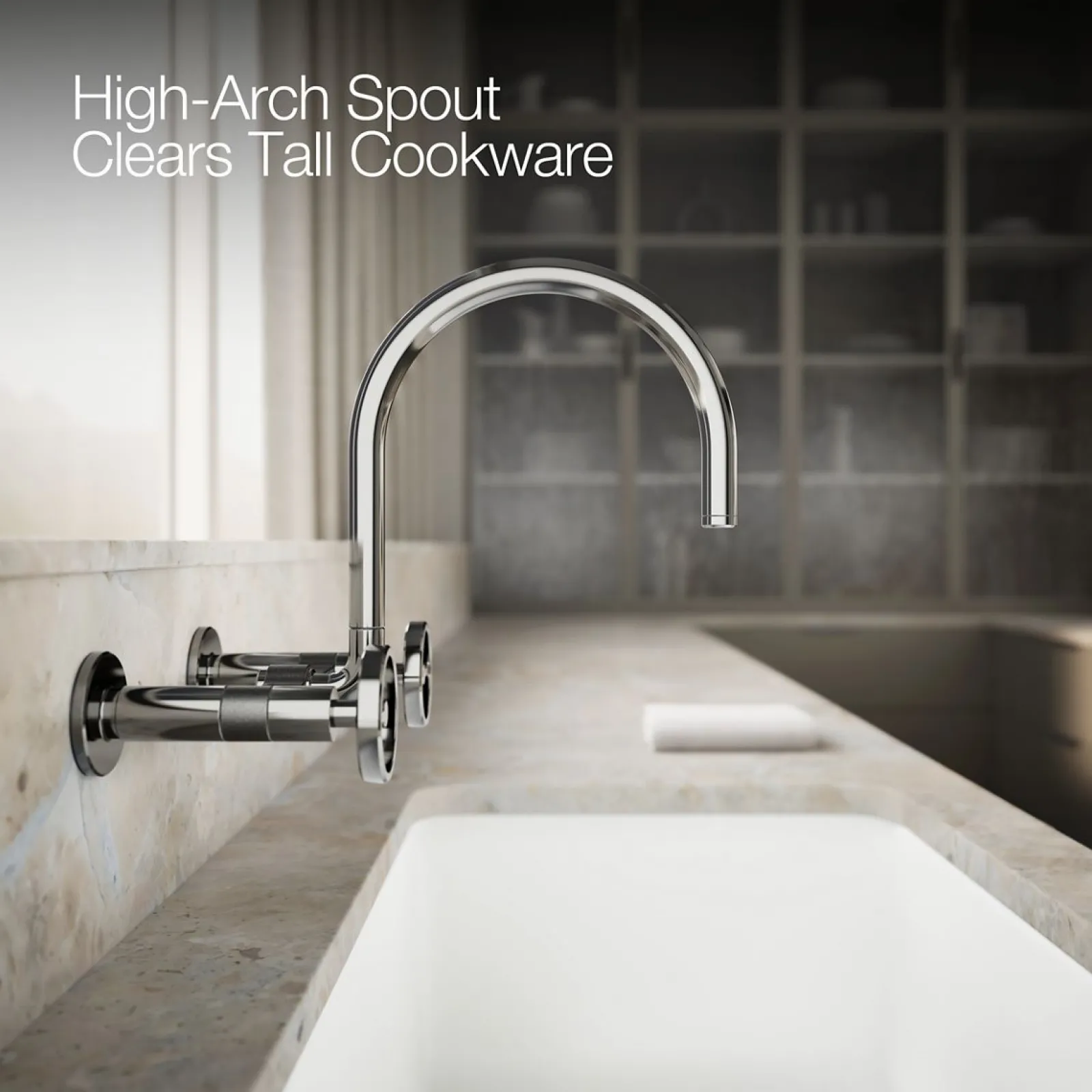 Two-hole wall-mount bridge kitchen sink faucet^Kohler Hot