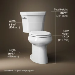 Two-piece elongated toilet, 1.28 gpf^Kohler New