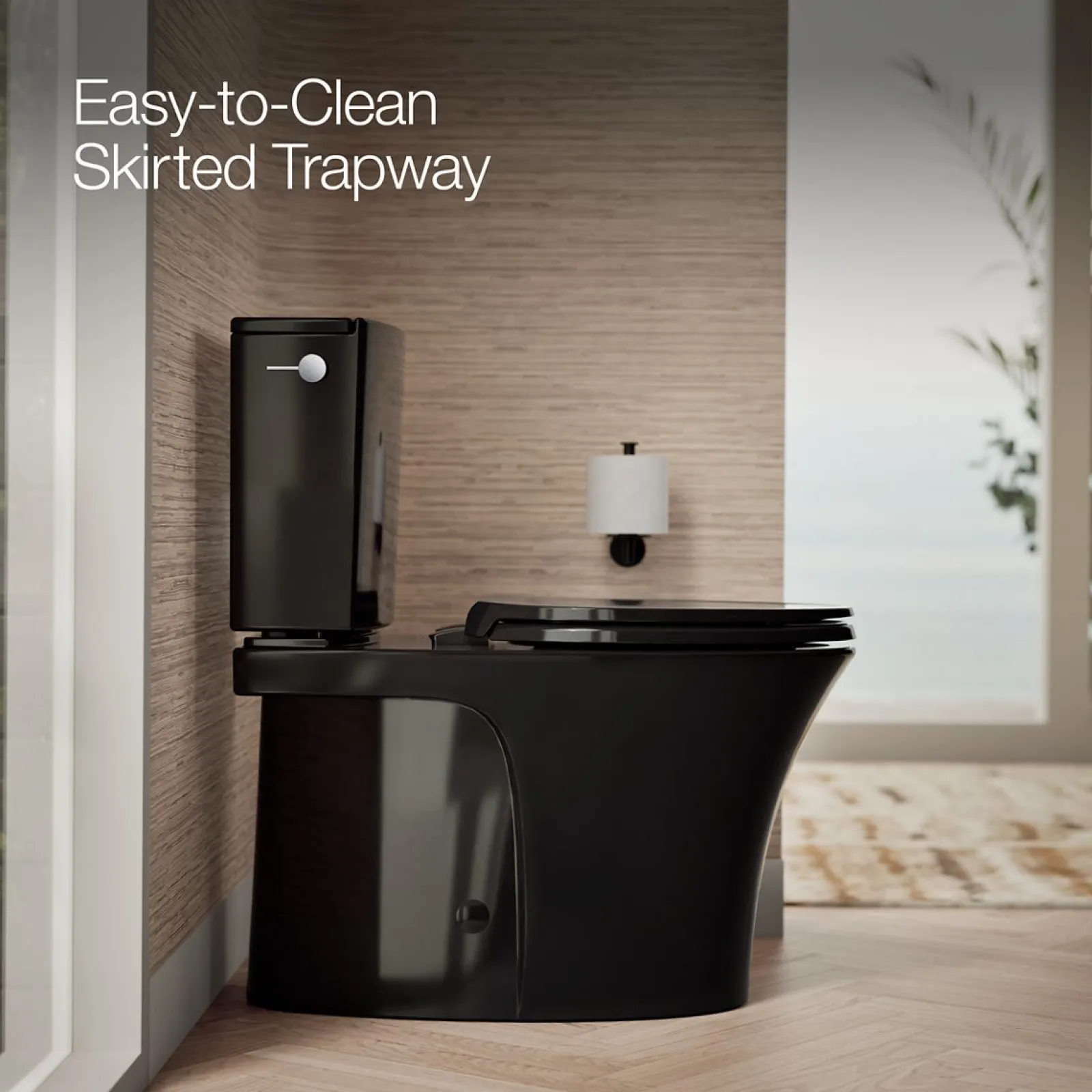 Two-piece elongated toilet with skirted trapway, 1.28 gpf^Kohler Hot