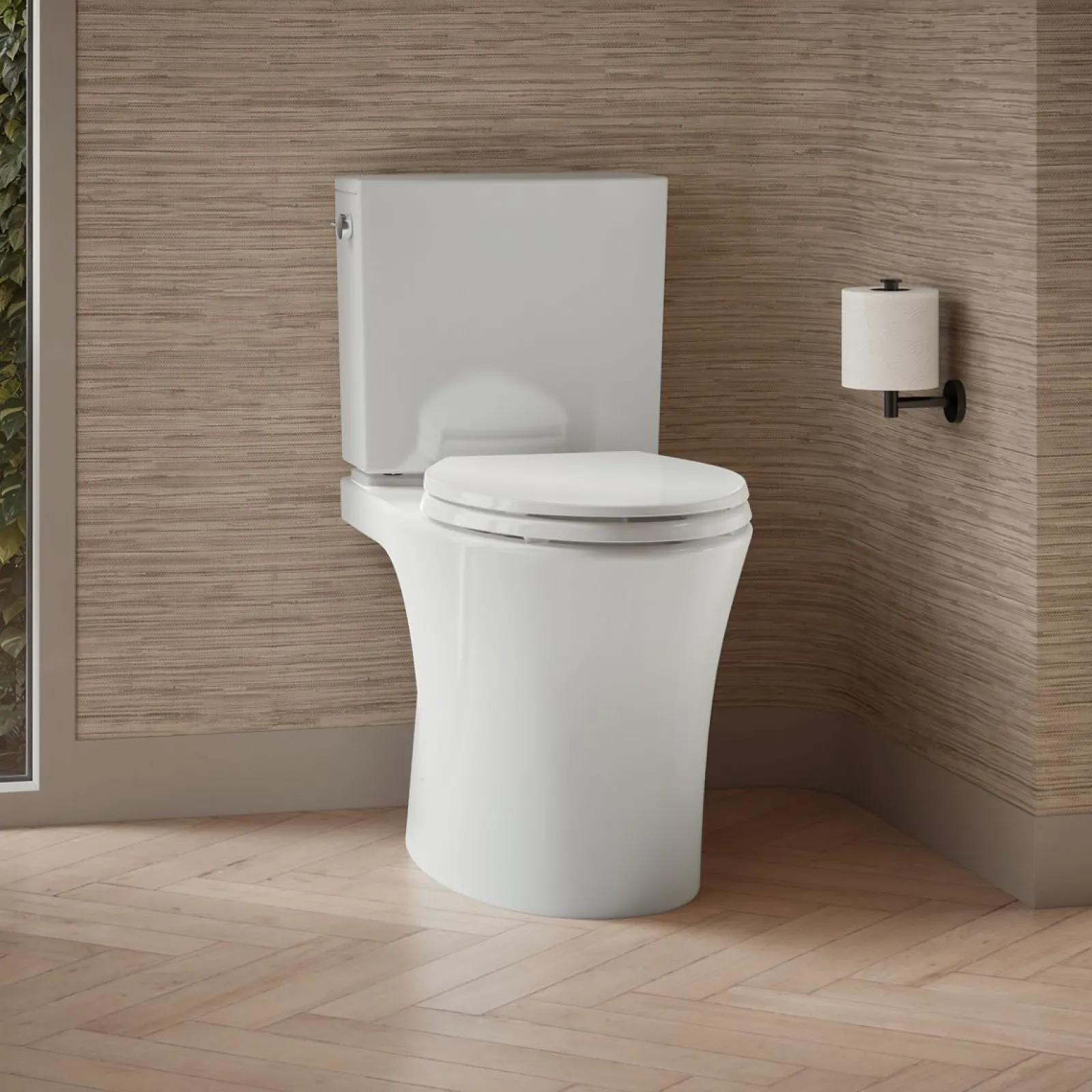 Two-piece elongated toilet with skirted trapway, 1.28 gpf^Kohler Hot