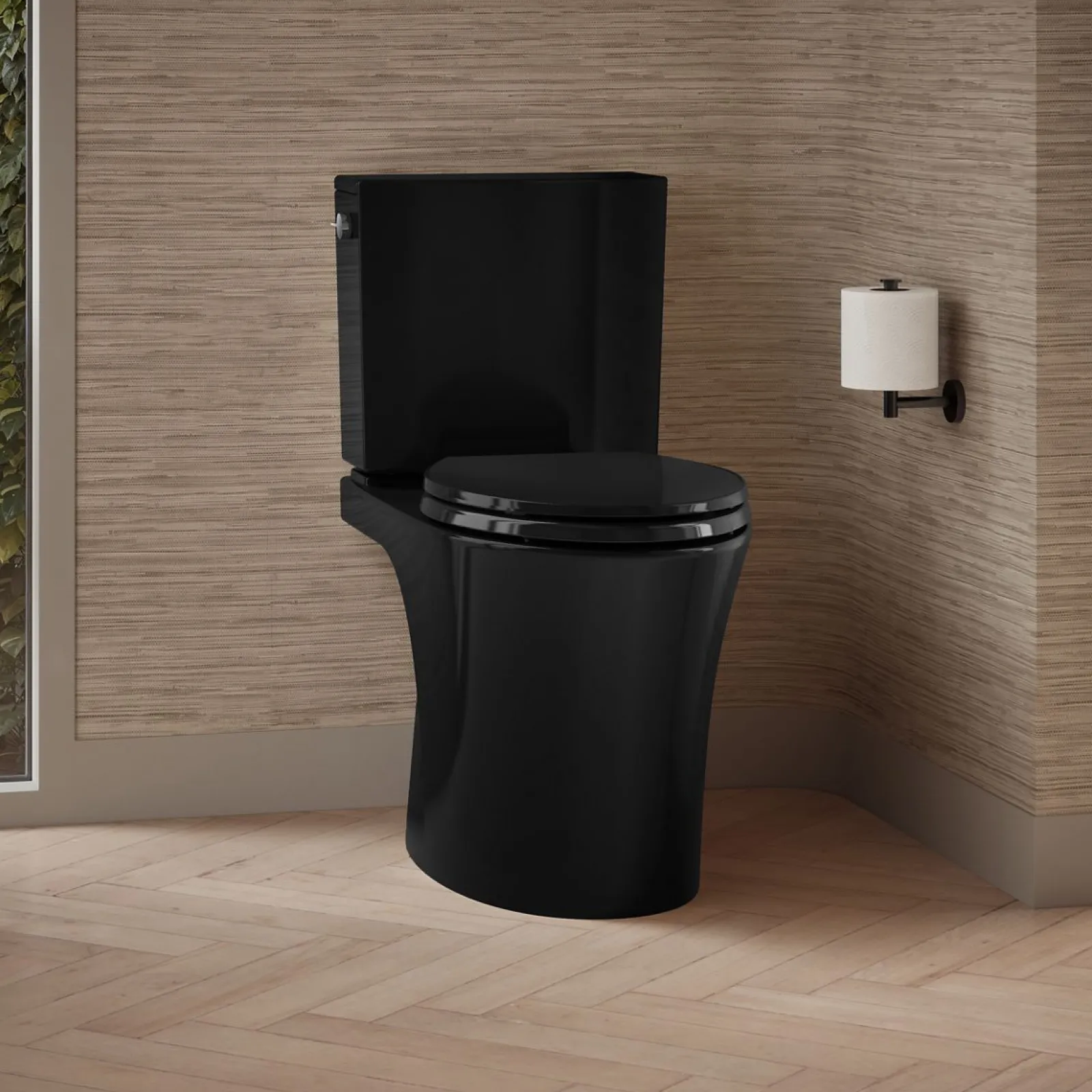 Two-piece elongated toilet with skirted trapway, 1.28 gpf^Kohler Hot