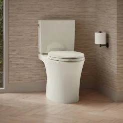 Two-piece elongated toilet with skirted trapway, 1.28 gpf^Kohler Hot