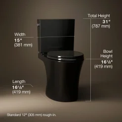 Two-piece elongated toilet with skirted trapway, 1.28 gpf^Kohler Hot