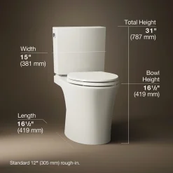 Two-piece elongated toilet with skirted trapway, 1.28 gpf^Kohler Hot