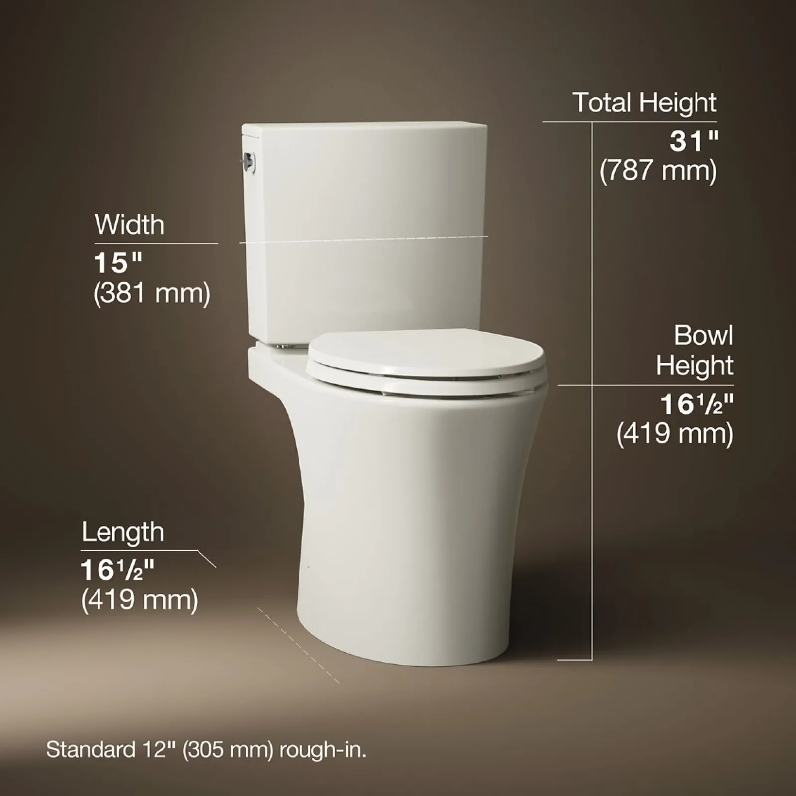 Two-piece elongated toilet with skirted trapway, 1.28 gpf^Kohler Hot