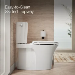 Two-piece elongated toilet with skirted trapway, 1.28 gpf^Kohler Hot