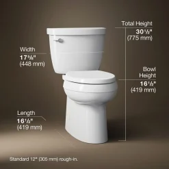 Two-piece elongated toilet with skirted trapway, 1.28 gpf^Kohler