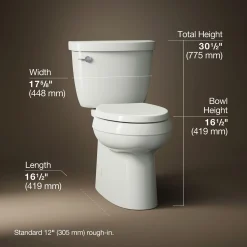 Two-piece elongated toilet with skirted trapway, 1.28 gpf^Kohler