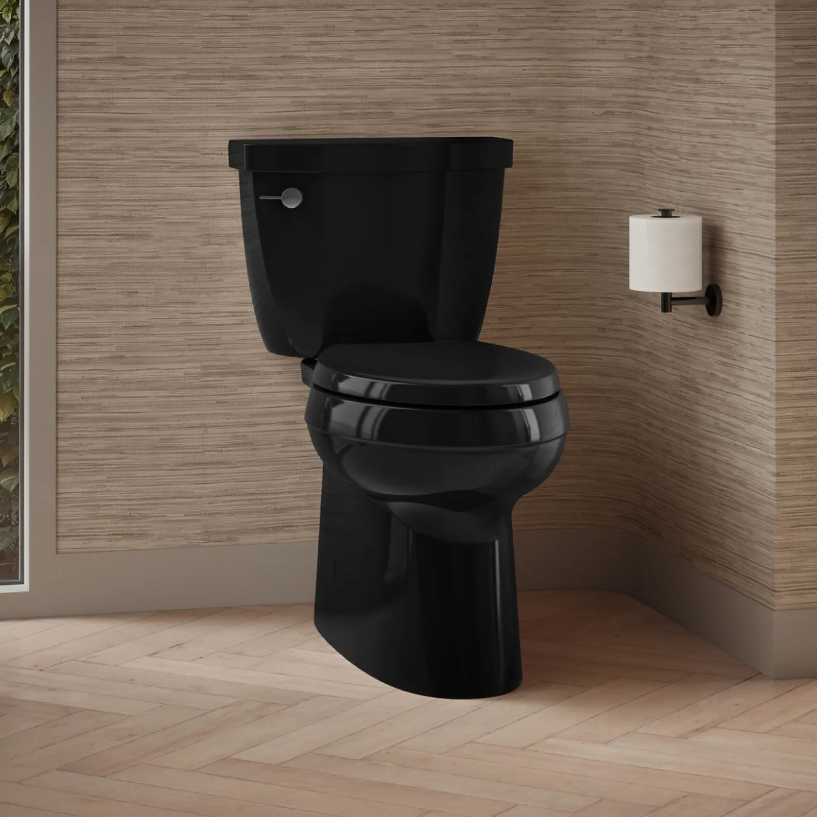Two-piece elongated toilet with skirted trapway, 1.28 gpf^Kohler