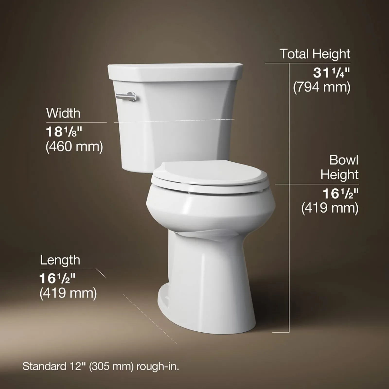Two-piece elongated toilet with concealed trapway, 1.28 gpf^Kohler Online
