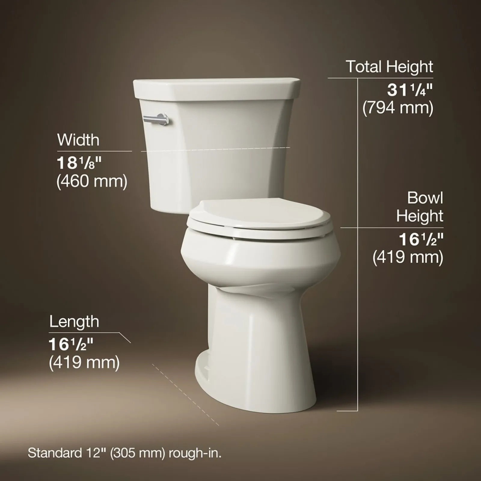 Two-piece elongated toilet with concealed trapway, 1.28 gpf^Kohler Online