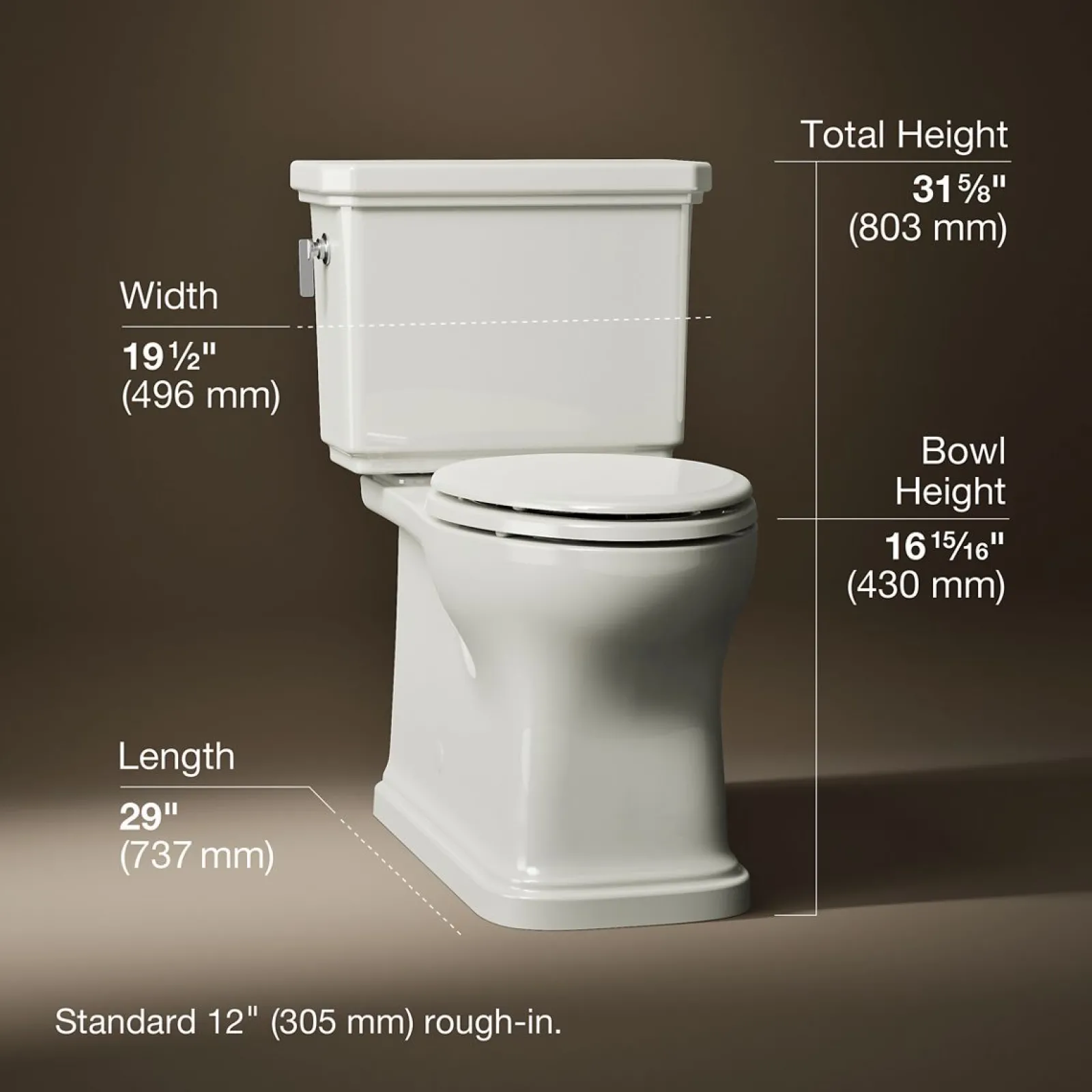 Two-piece elongated toilet with skirted trapway, 1.28 gpf^Kohler Best