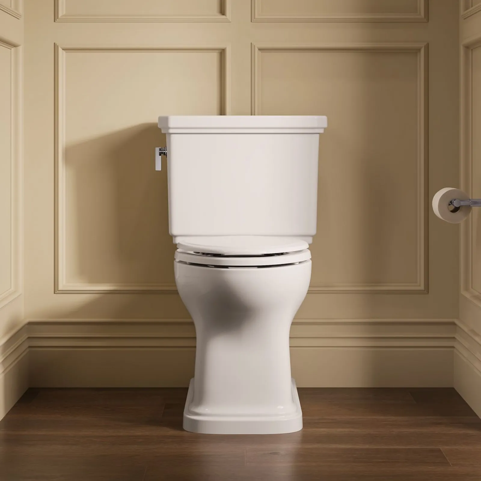 Two-piece elongated toilet with skirted trapway, 1.28 gpf^Kohler Best