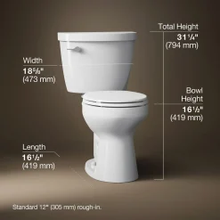 Two-piece round-front toilet, 1.6 gpf^Kohler New