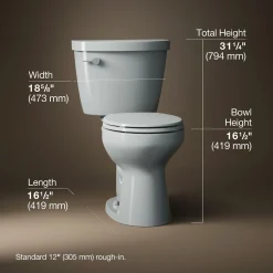 Two-piece round-front toilet, 1.6 gpf^Kohler New