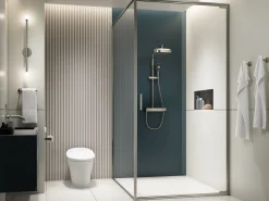 Two-way exposed thermostatic valve with shower column for rainhead and handshower^Kohler