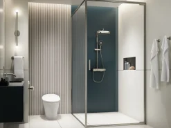 Two-way exposed thermostatic valve with shower column for rainhead and handshower^Kohler